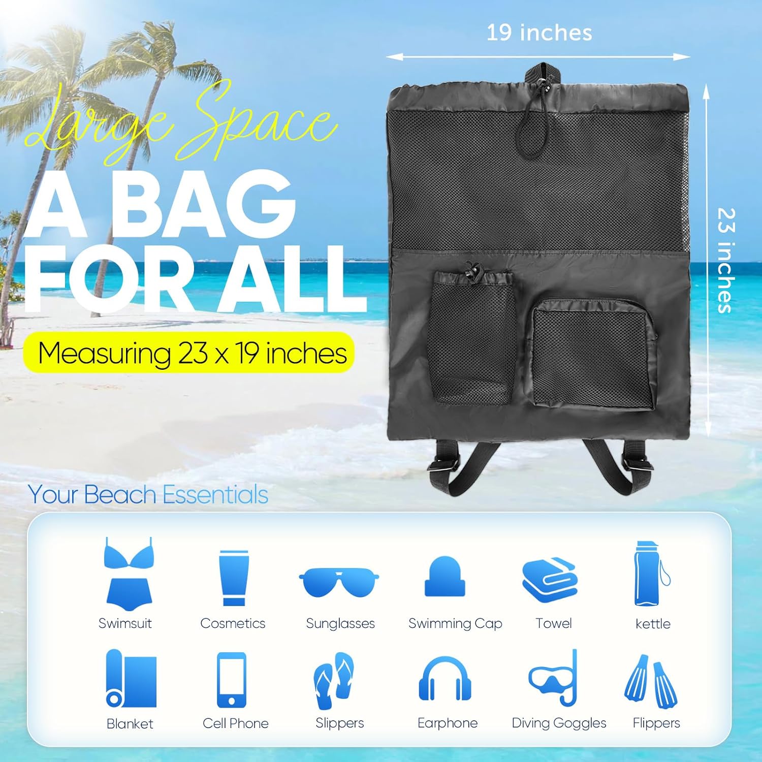 Swim Mesh Beach Bag, Waterproo - Drawstring Gym Bag บทวิจารณ์และราคา