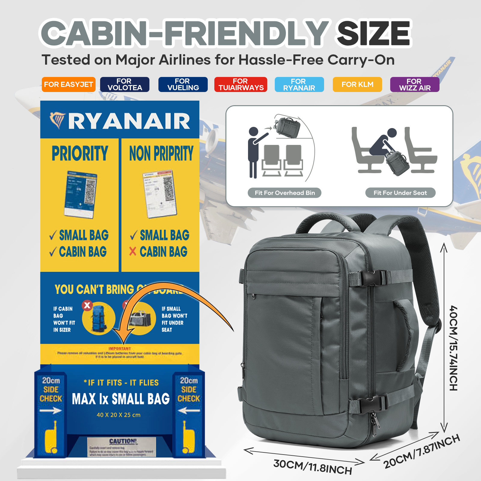 Ryanair Cabin Bags 40x30x20 Un - Canvas Backpack Casual บทวิจารณ์และราคา