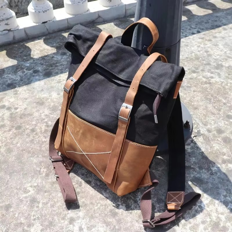Fashion Men Backpack Waxed Can - Leather Backpack Vintage บทวิจารณ์และราคา