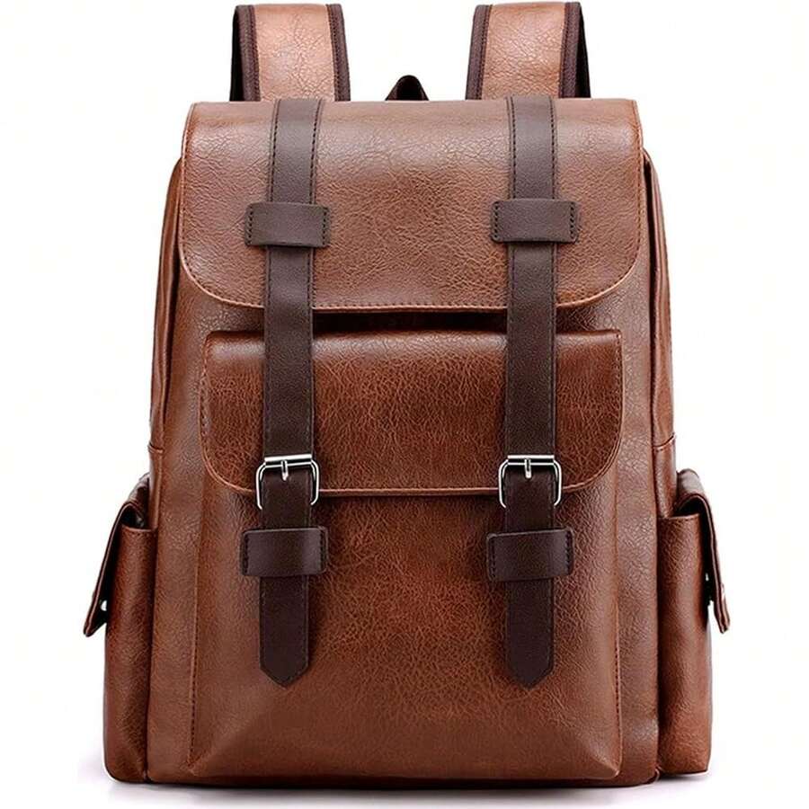 PU Leather Backpack For Men An - Laptop Backpack 15.6 บทวิจารณ์และราคา