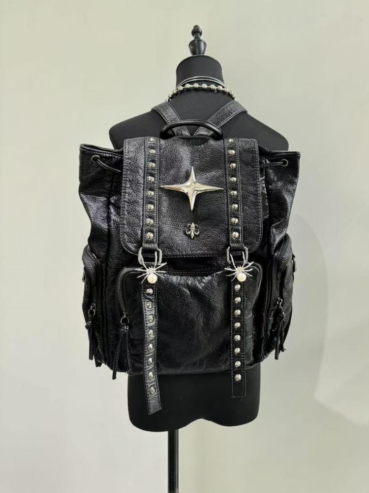 Gothic Punk PU Leather Shoulde - Leather Backpack Vintage บทวิจารณ์และราคา