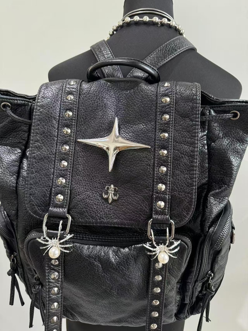 Gothic Punk PU Leather Shoulde - Leather Backpack Vintage บทวิจารณ์และราคา