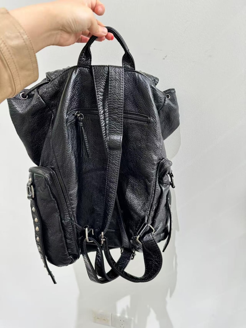 Gothic Punk PU Leather Shoulde - Leather Backpack Vintage บทวิจารณ์และราคา