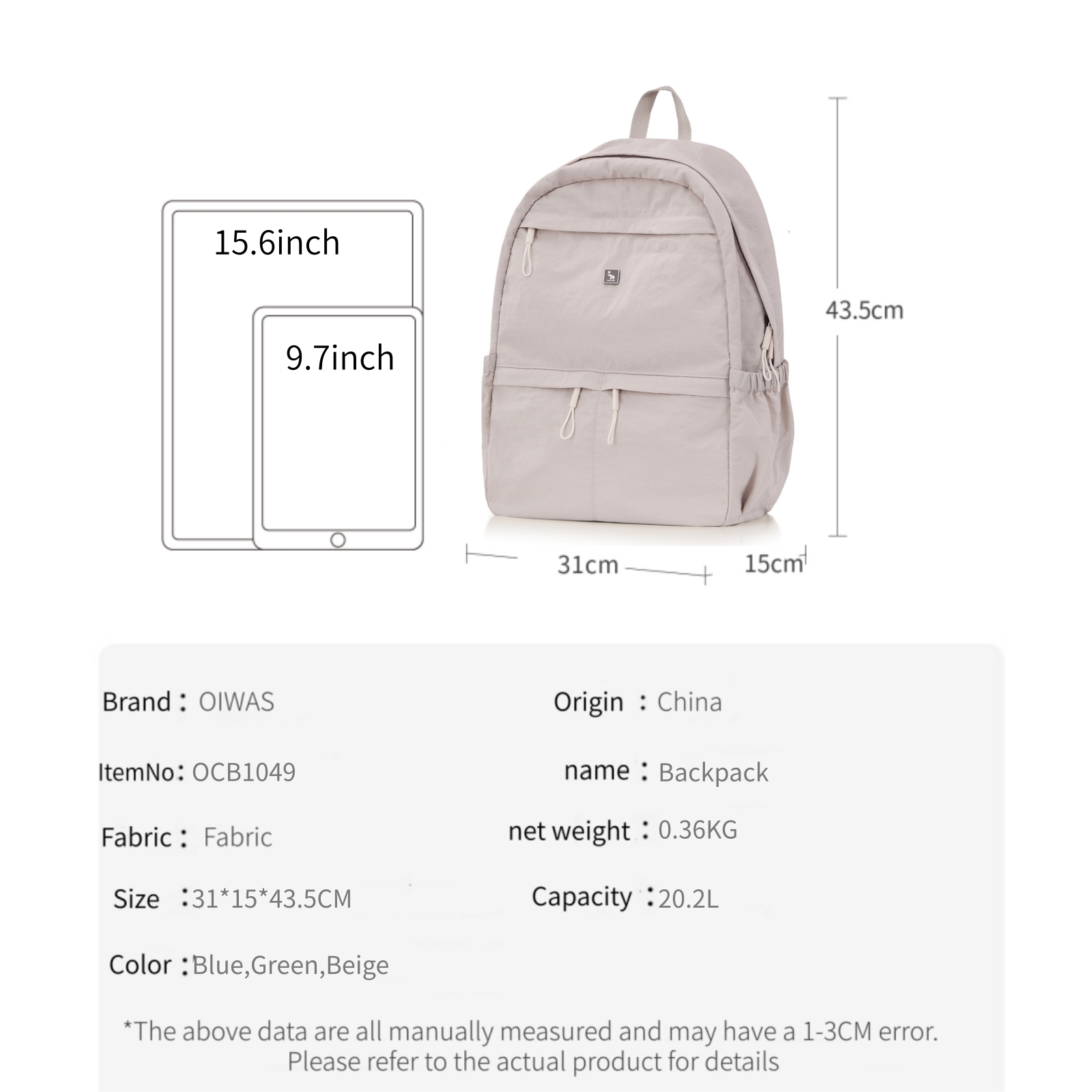 OIWAS Ultra Lightweight and St - Canvas Backpack Casual บทวิจารณ์และราคา