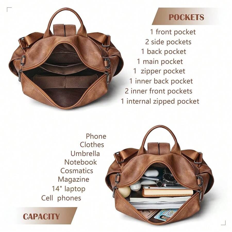 Women Fashion Vintage Brown PU - Fashion Backpack Women บทวิจารณ์และราคา