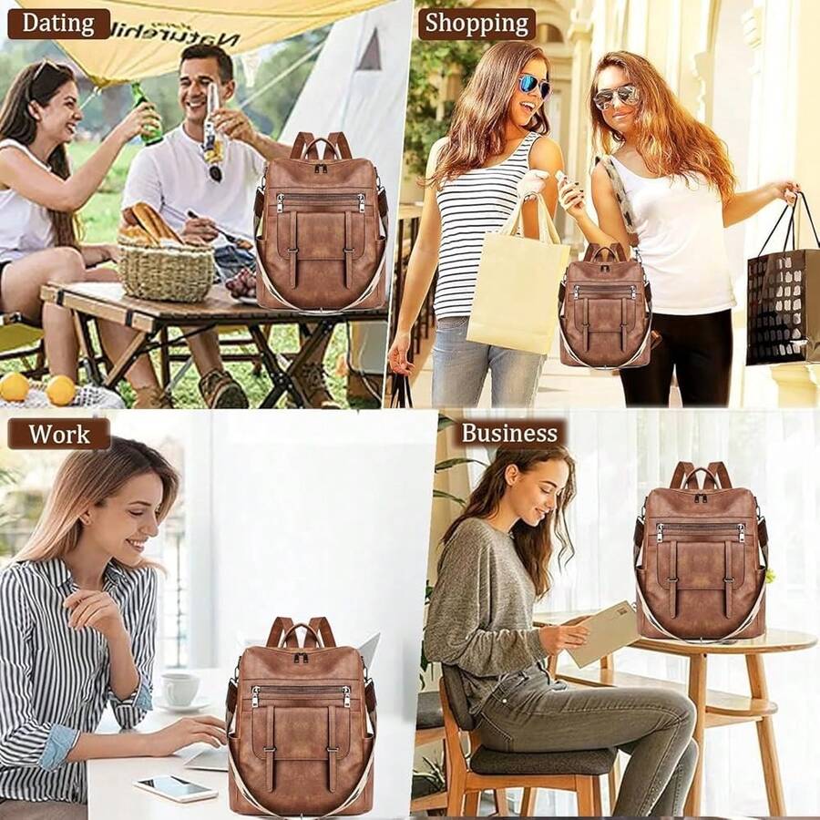 Women Fashion Vintage Brown PU - Fashion Backpack Women บทวิจารณ์และราคา